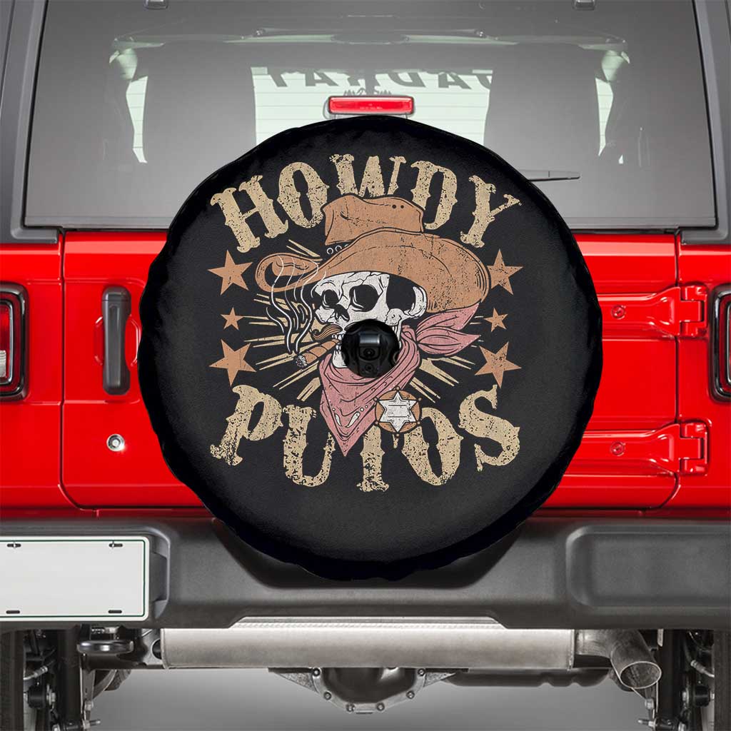 Funny Howdy Putos Spare Tire Cover Western Country Smoking Skull Cowboy