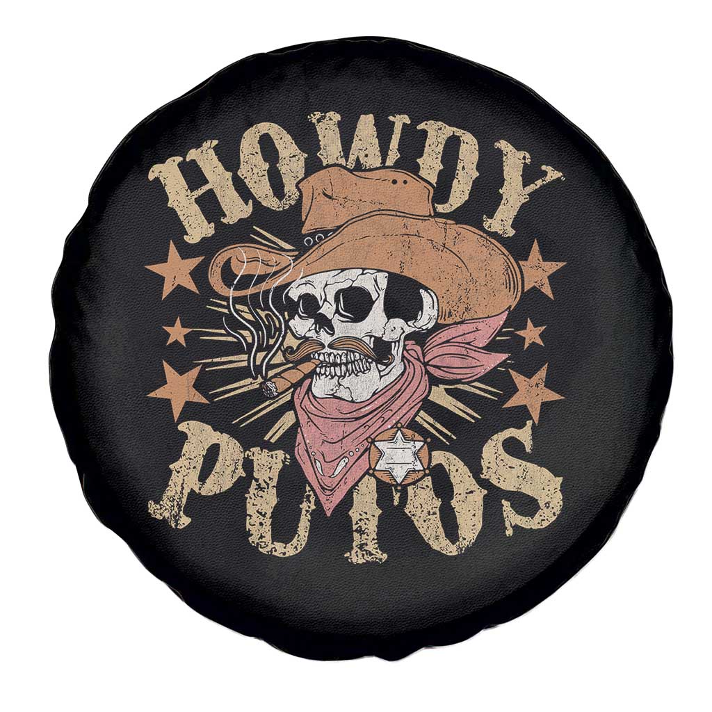 Funny Howdy Putos Spare Tire Cover Western Country Smoking Skull Cowboy