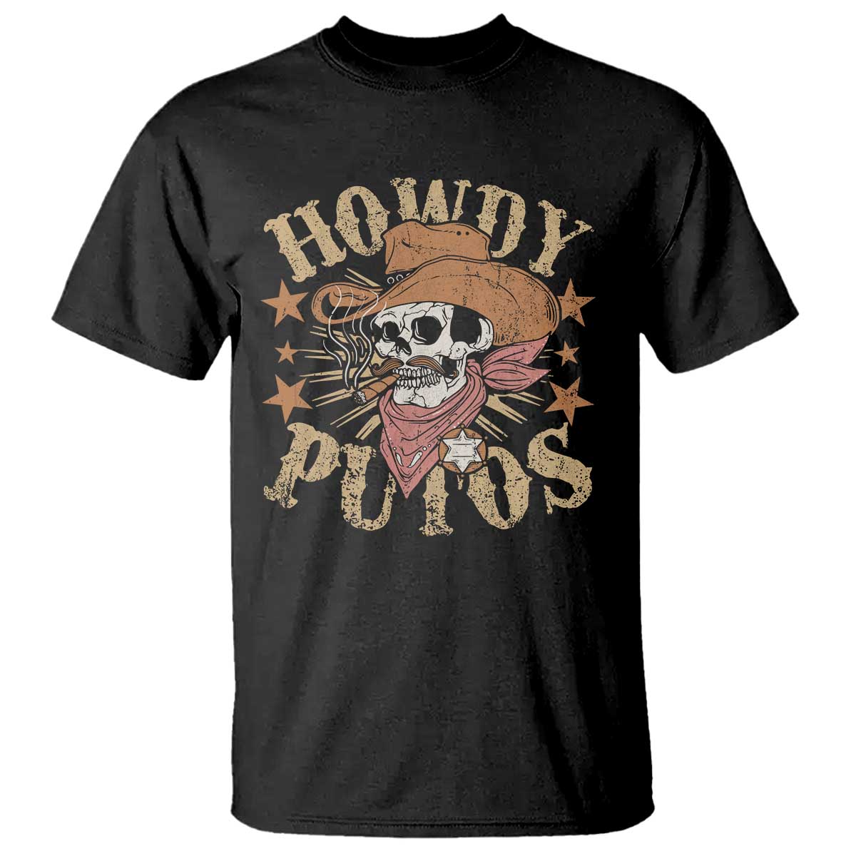 Funny Howdy Putos T Shirt Western Country Smoking Skull Cowboy