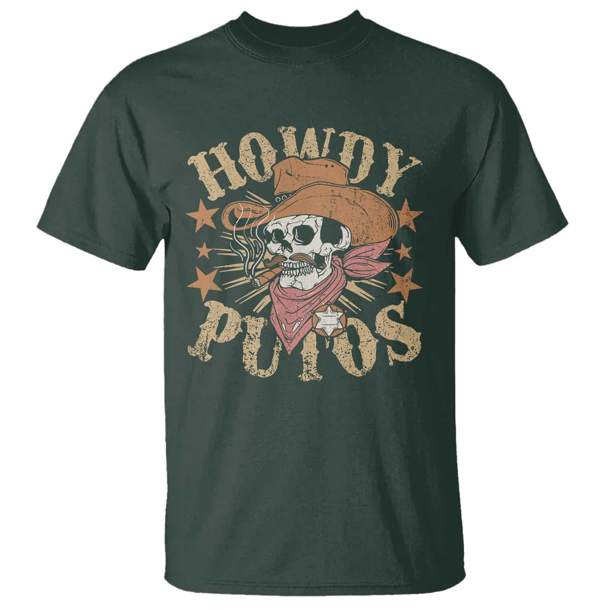 Funny Howdy Putos T Shirt Western Country Smoking Skull Cowboy