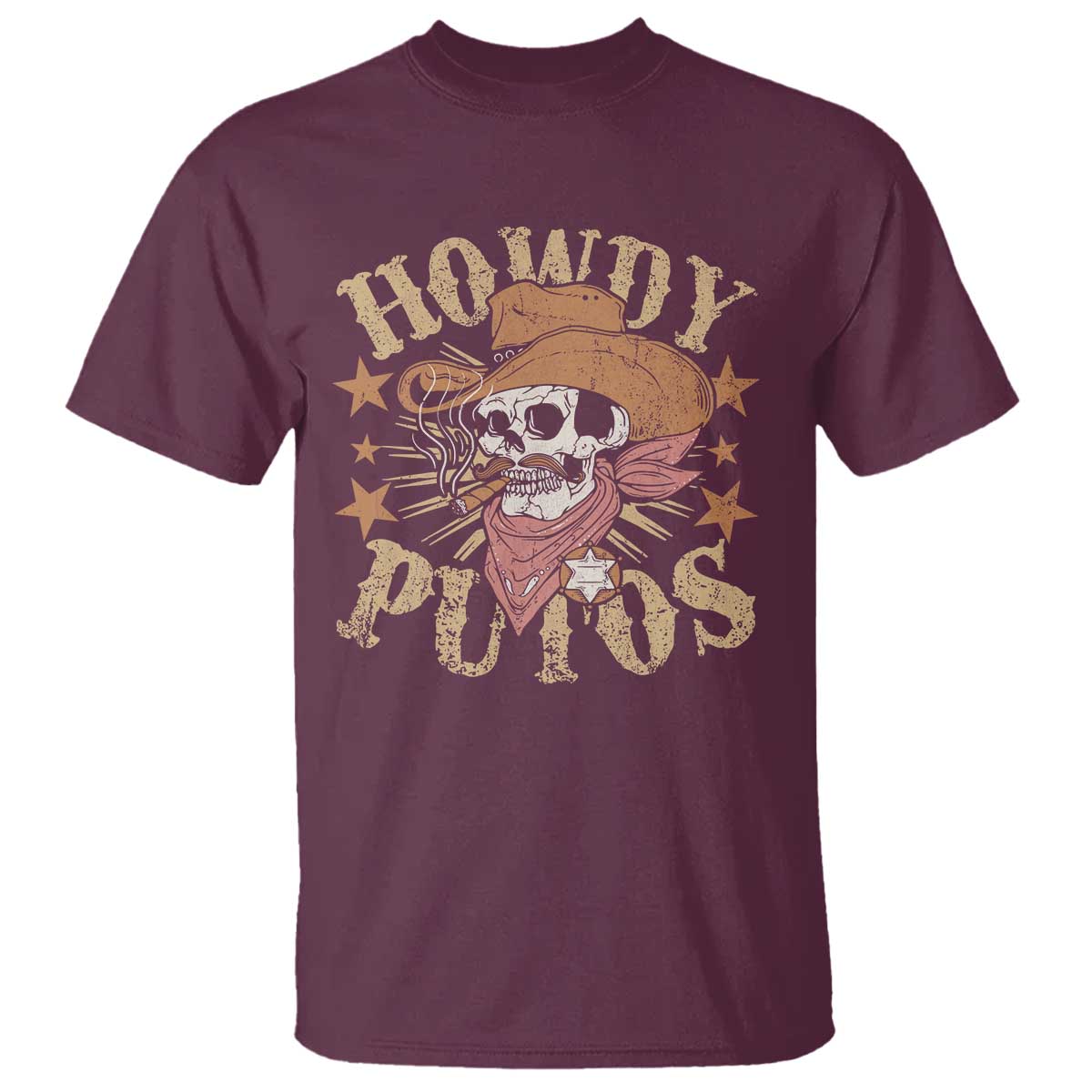 Funny Howdy Putos T Shirt Western Country Smoking Skull Cowboy