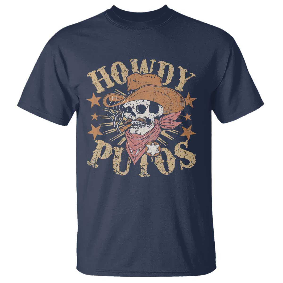 Funny Howdy Putos T Shirt Western Country Smoking Skull Cowboy