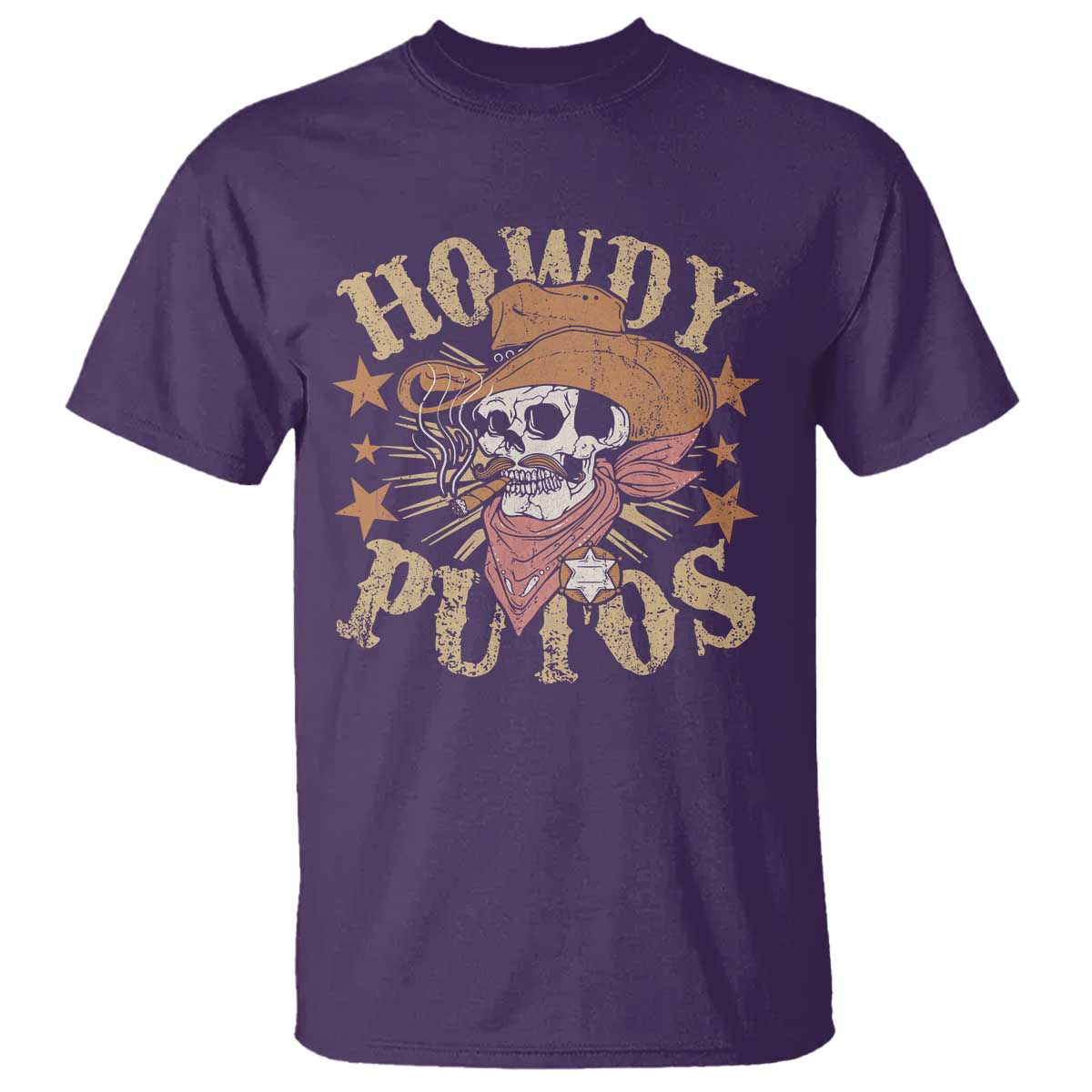 Funny Howdy Putos T Shirt Western Country Smoking Skull Cowboy