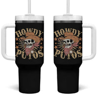 Funny Howdy Putos Tumbler With Handle Western Country Smoking Skull Cowboy