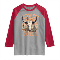 Funny Howdy Putos Raglan Shirt Bull Skull Country Cowboy Western