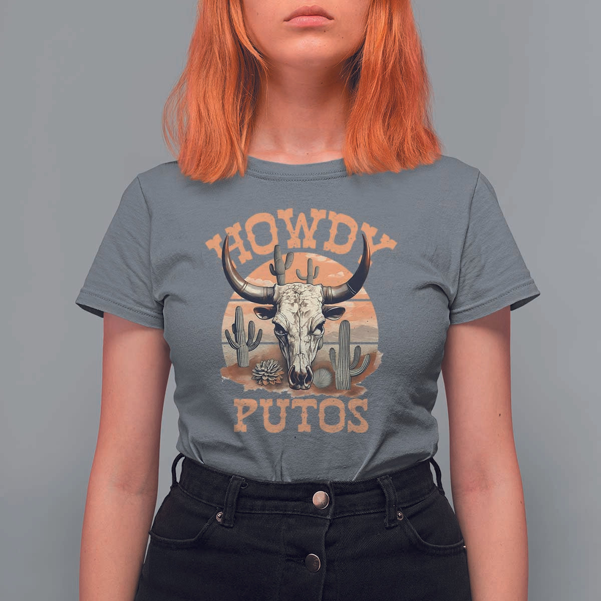 Funny Howdy Putos T Shirt For Women Bull Skull Country Cowboy Western