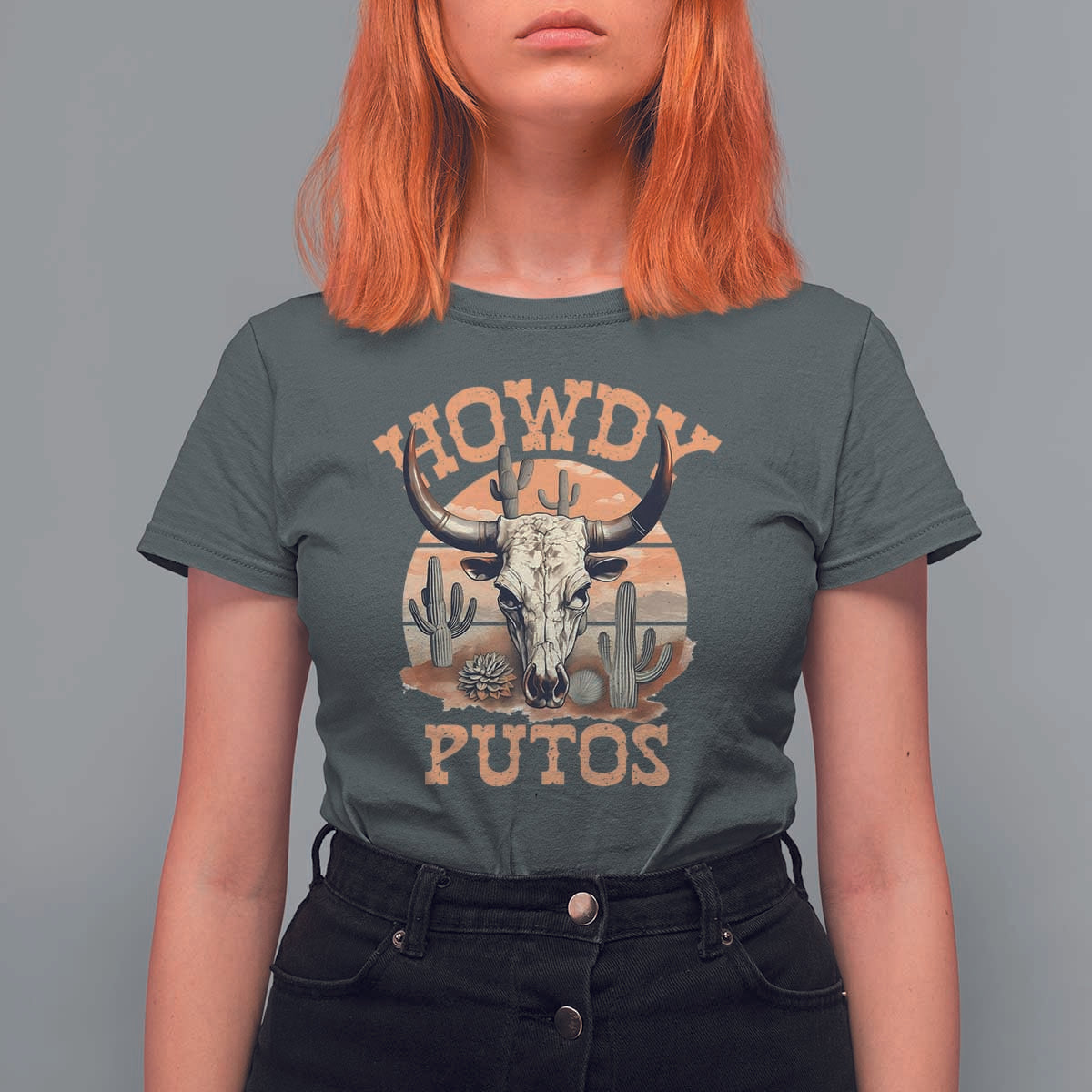 Funny Howdy Putos T Shirt For Women Bull Skull Country Cowboy Western