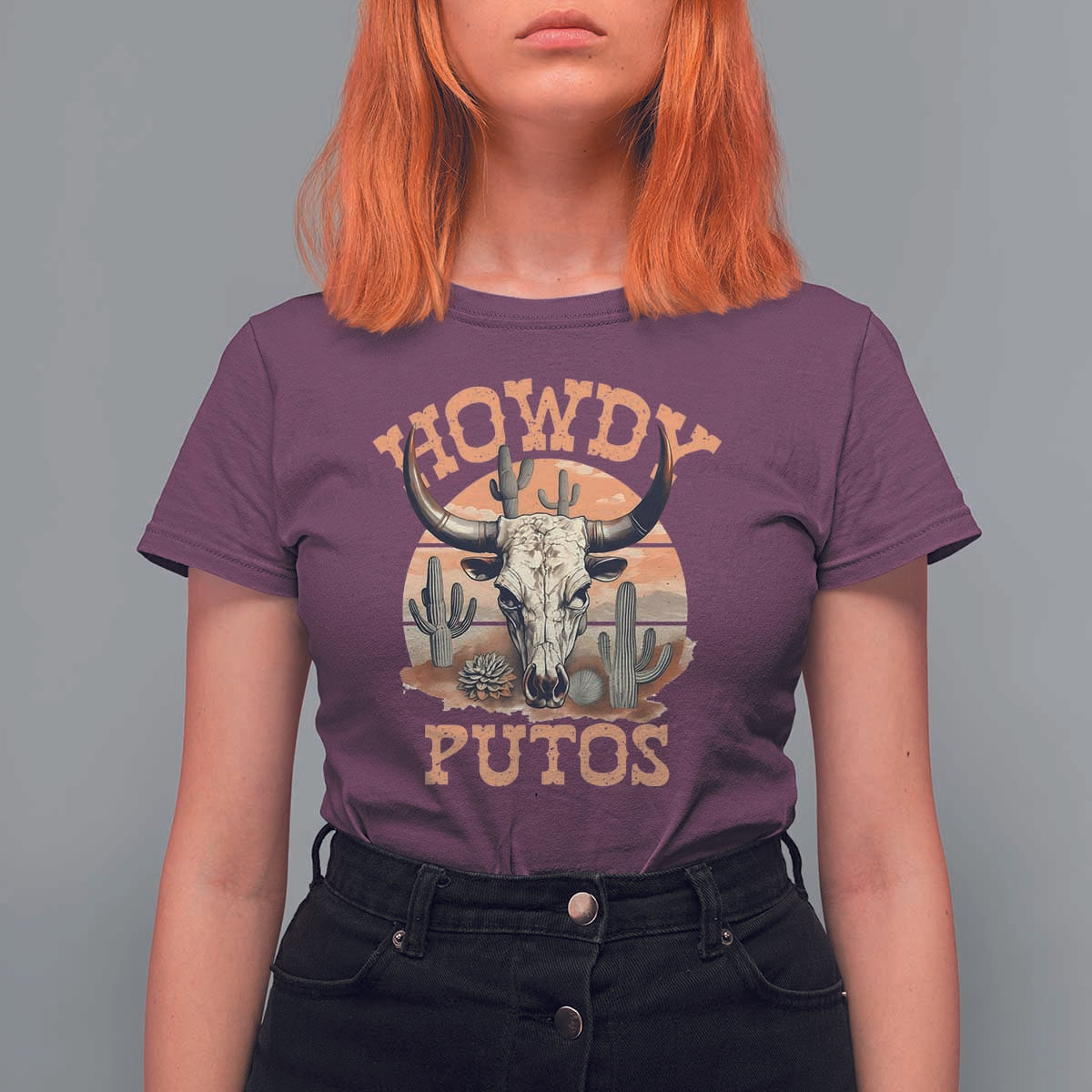Funny Howdy Putos T Shirt For Women Bull Skull Country Cowboy Western