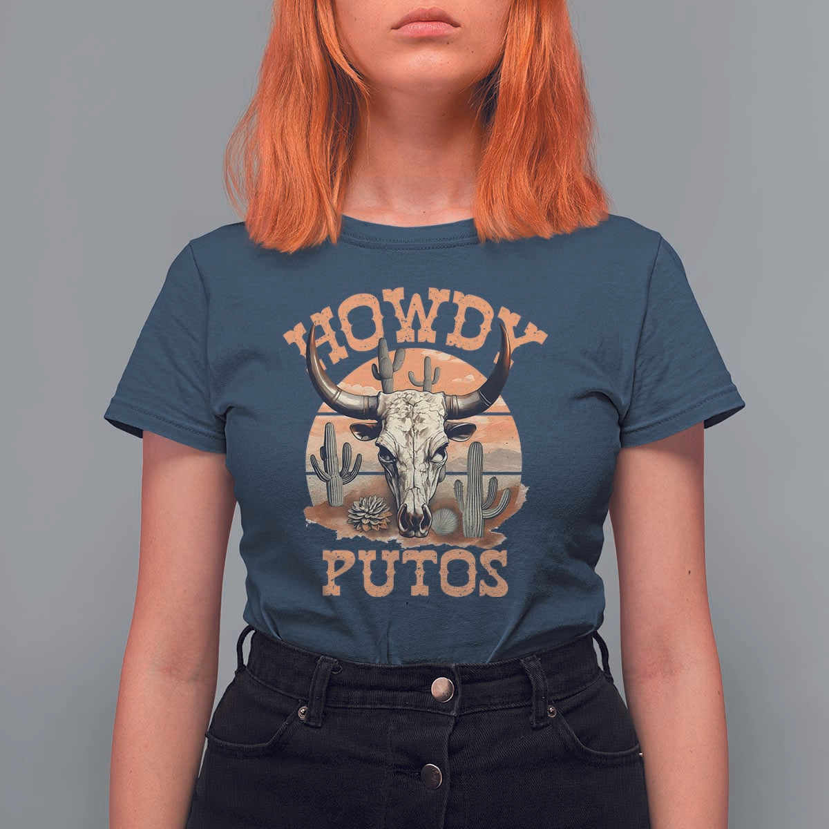 Funny Howdy Putos T Shirt For Women Bull Skull Country Cowboy Western