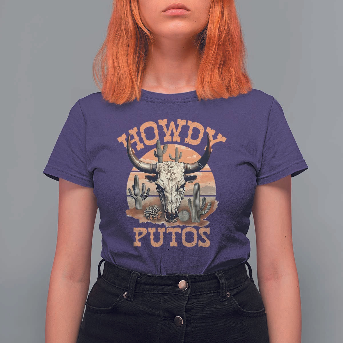 Funny Howdy Putos T Shirt For Women Bull Skull Country Cowboy Western