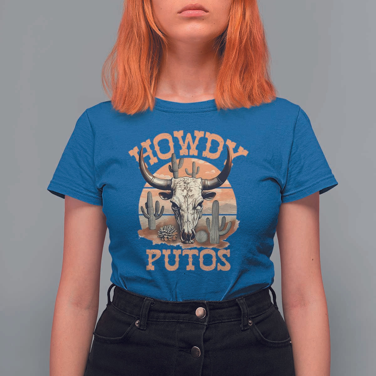 Funny Howdy Putos T Shirt For Women Bull Skull Country Cowboy Western