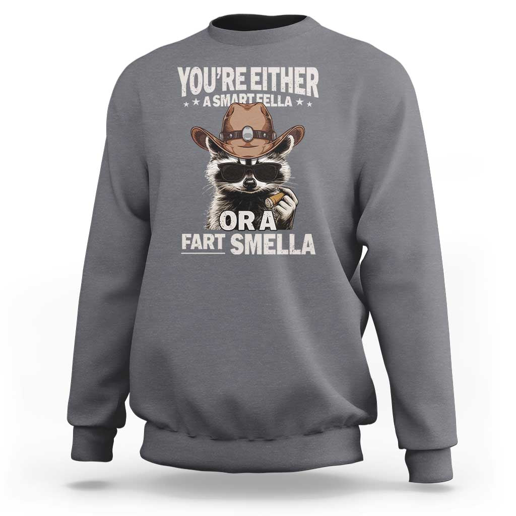 Funny You're Either A Smart Fella Or A Fart Smella Sweatshirt Cowboy Racoon