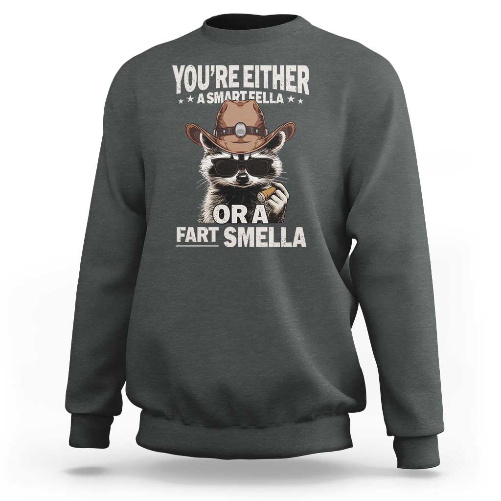 Funny You're Either A Smart Fella Or A Fart Smella Sweatshirt Cowboy Racoon