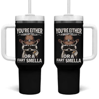 Funny You're Either A Smart Fella Or A Fart Smella Tumbler With Handle Cowboy Racoon