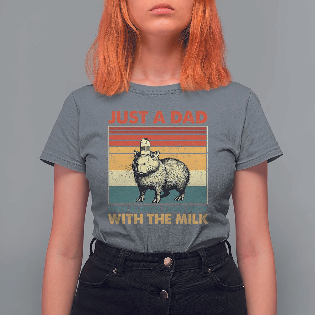 Funny Just A Dad Who Always Came Back With The Milk T Shirt For Women Capybara Father's Day
