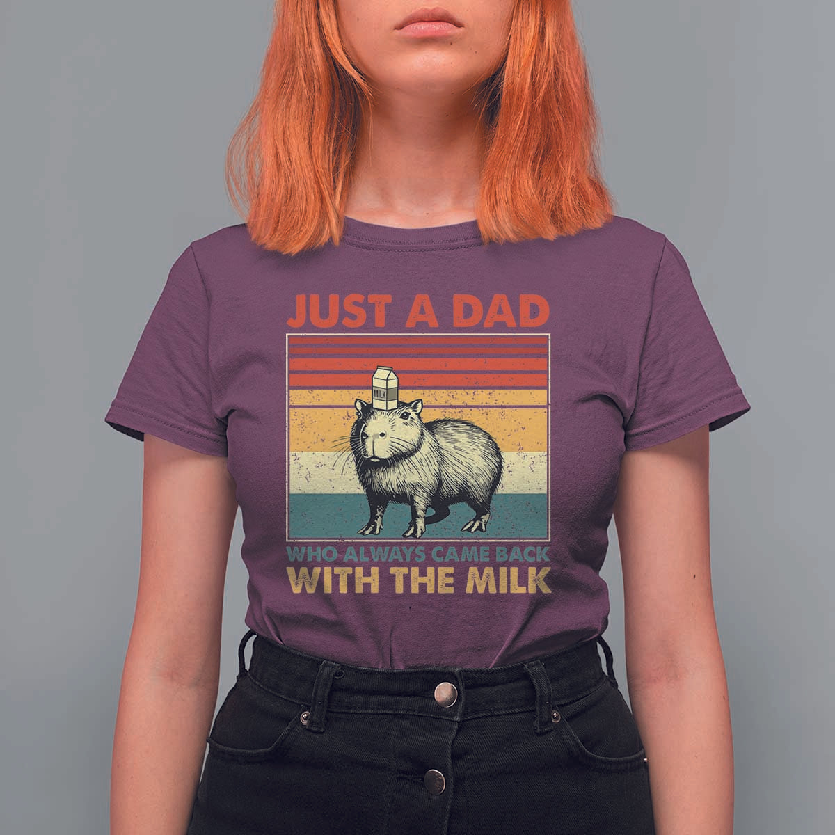 Funny Just A Dad Who Always Came Back With The Milk T Shirt For Women Capybara Father's Day