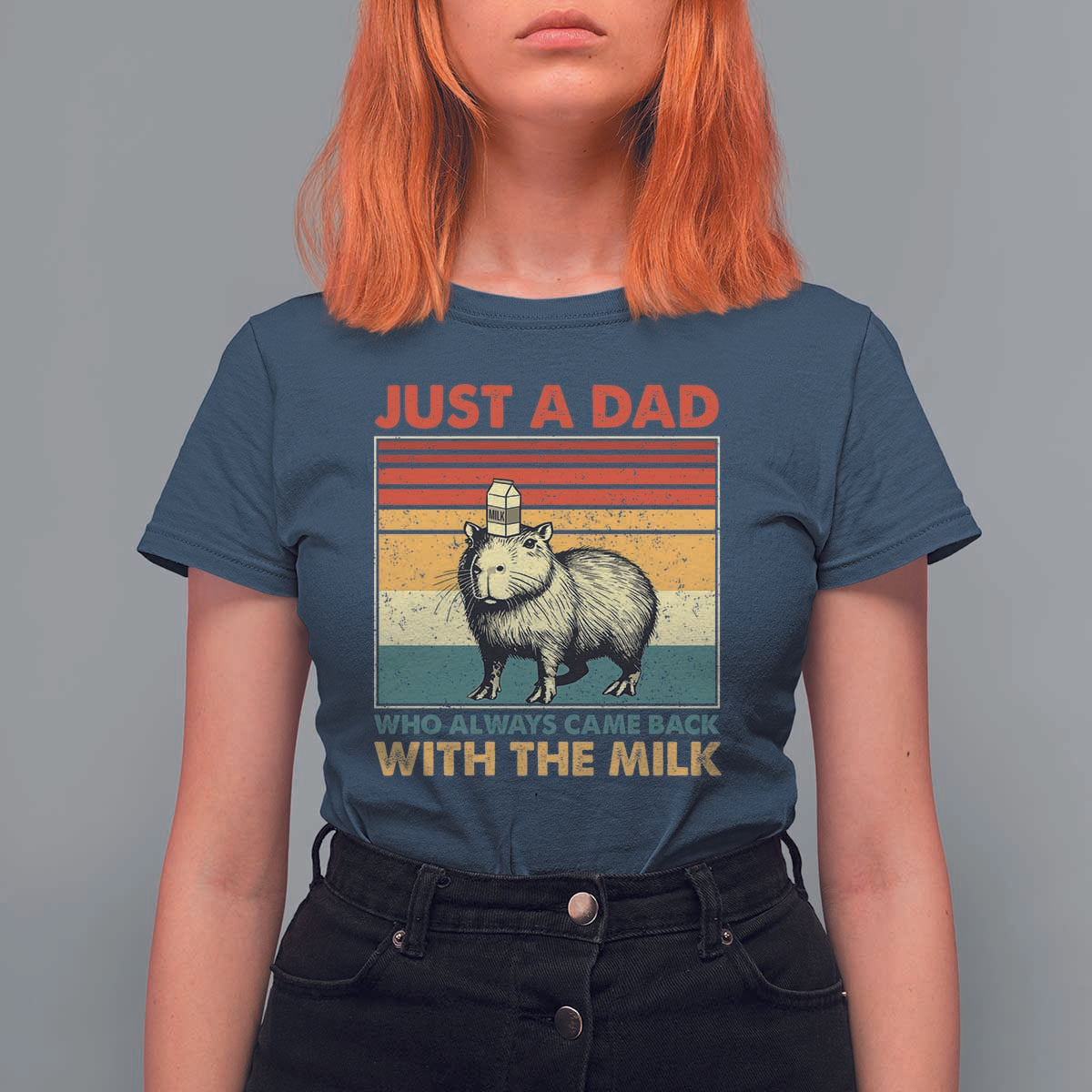 Funny Just A Dad Who Always Came Back With The Milk T Shirt For Women Capybara Father's Day