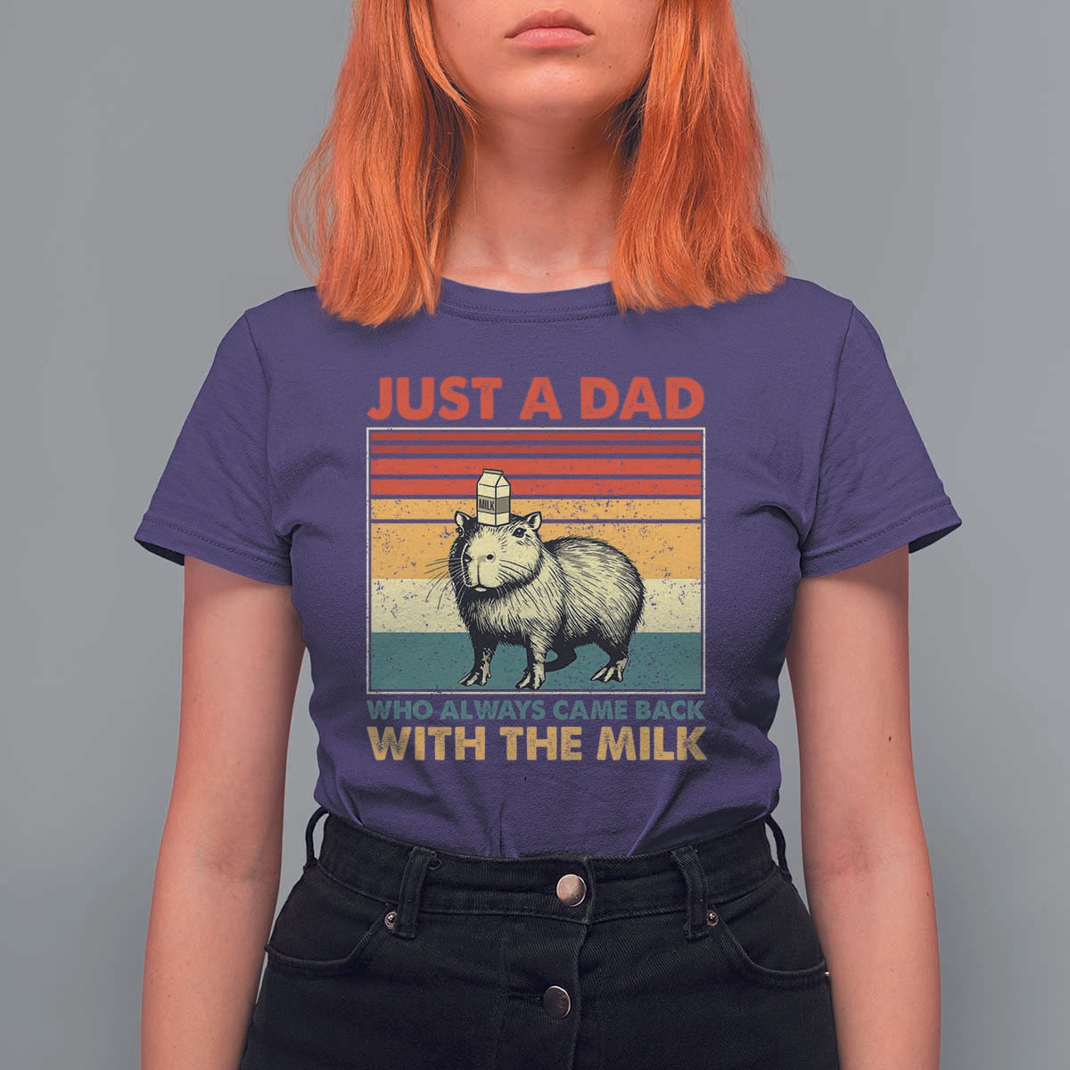 Funny Just A Dad Who Always Came Back With The Milk T Shirt For Women Capybara Father's Day