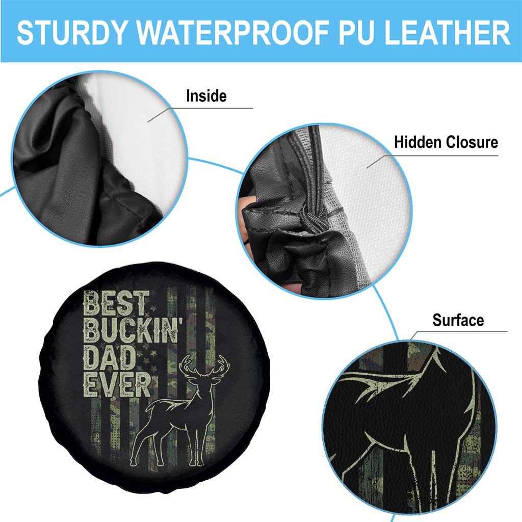 Funny Best Buckin Dad Ever Spare Tire Cover Deer Hunting Camo American Flag