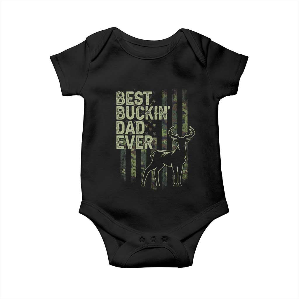 Funny Best Buckin Dad Ever Baby Onesie Deer Hunting Camo American Flag