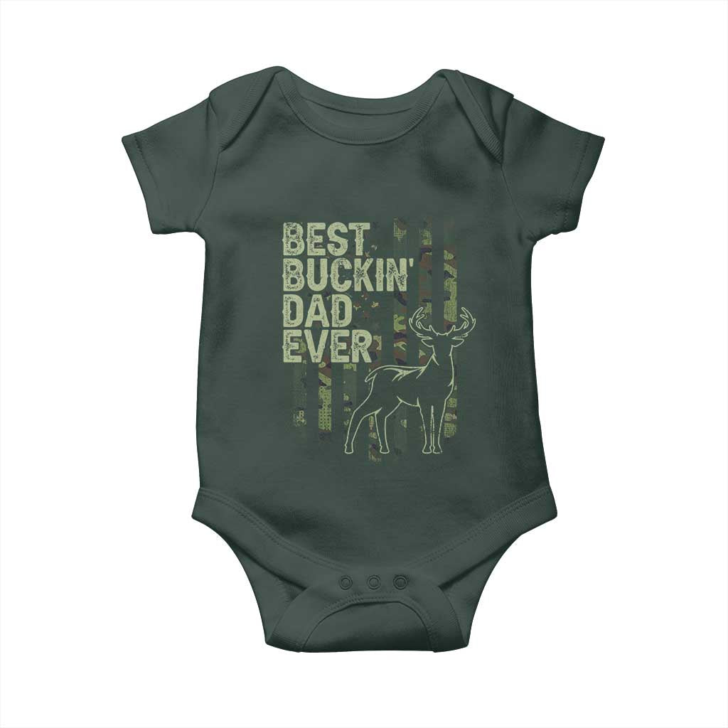 Funny Best Buckin Dad Ever Baby Onesie Deer Hunting Camo American Flag