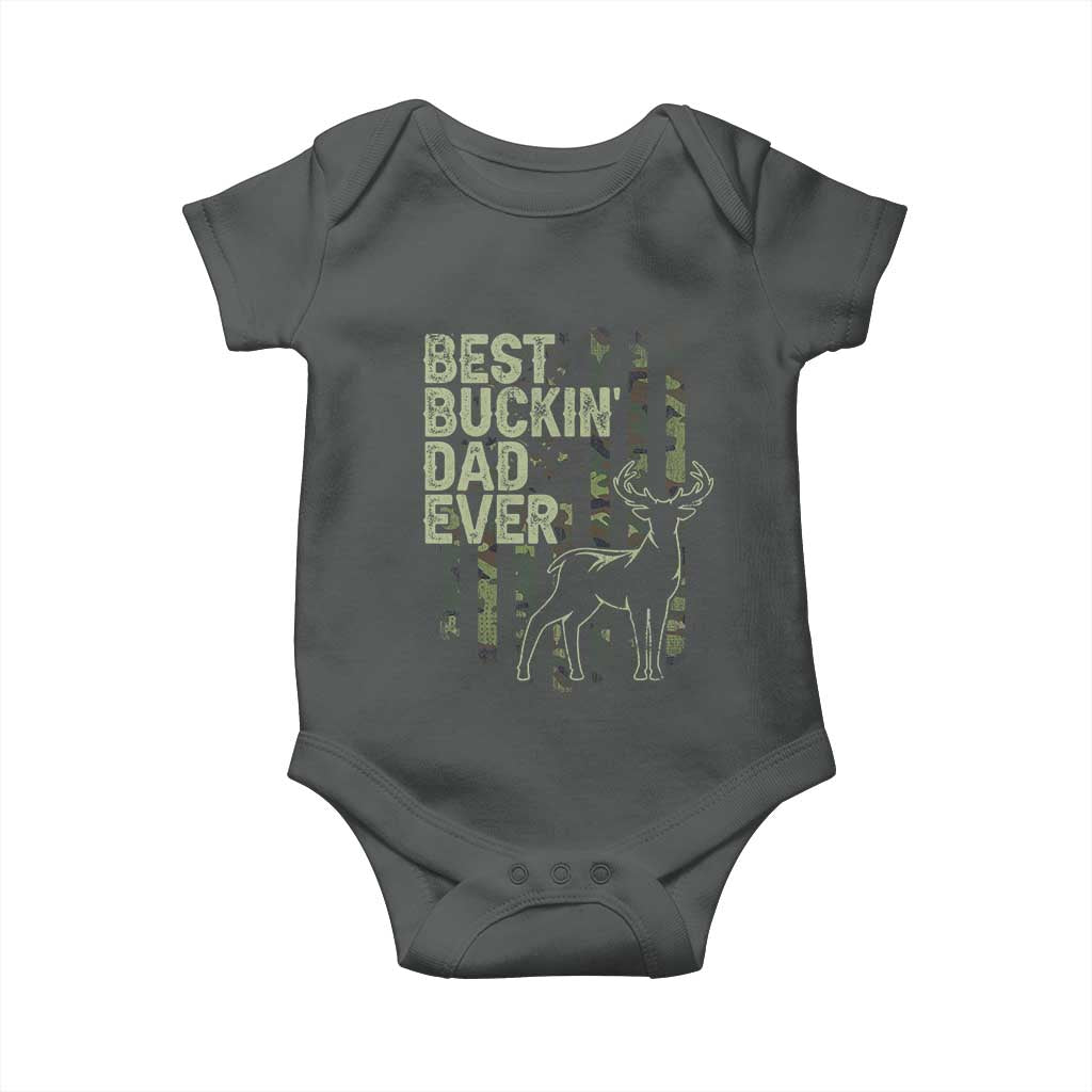 Funny Best Buckin Dad Ever Baby Onesie Deer Hunting Camo American Flag