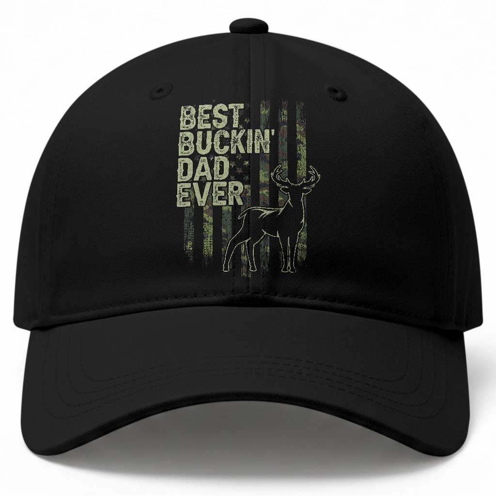 Funny Best Buckin Dad Ever Baseball Cap Deer Hunting Camo American Flag