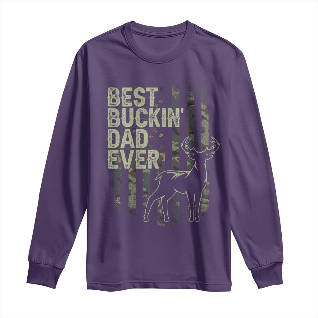 Funny Best Buckin Dad Ever Long Sleeve Shirt Deer Hunting Camo American Flag