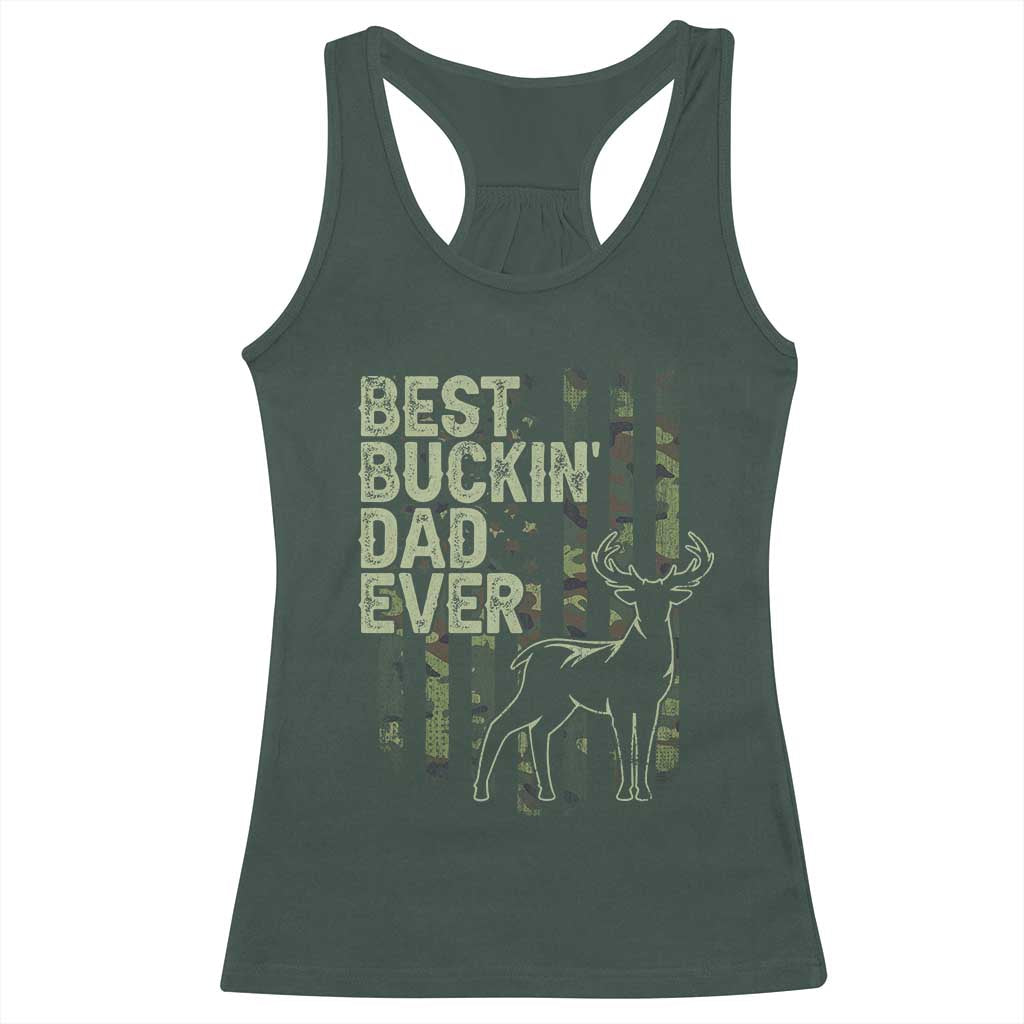 Funny Best Buckin Dad Ever Racerback Tank Top Deer Hunting Camo American Flag
