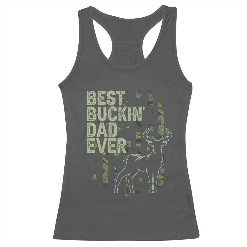 Funny Best Buckin Dad Ever Racerback Tank Top Deer Hunting Camo American Flag