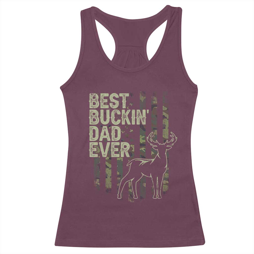 Funny Best Buckin Dad Ever Racerback Tank Top Deer Hunting Camo American Flag