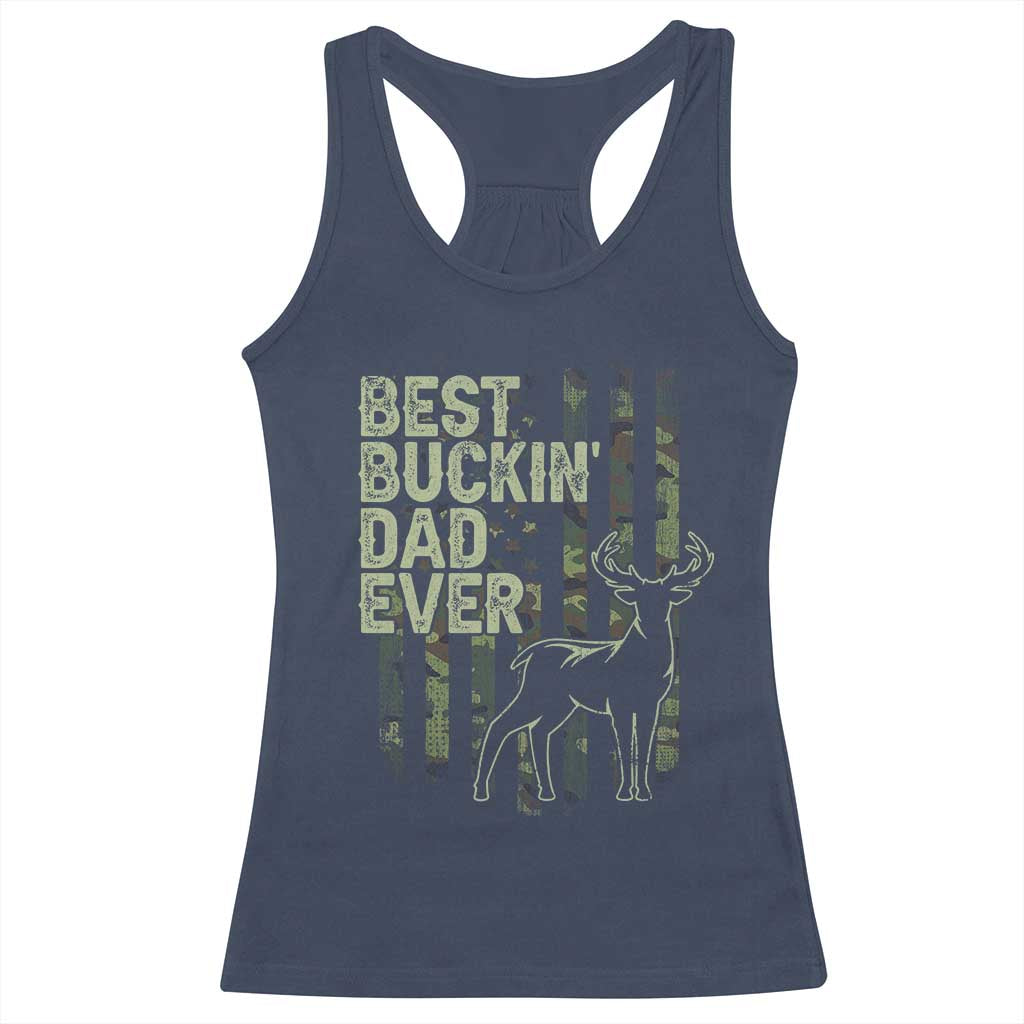 Funny Best Buckin Dad Ever Racerback Tank Top Deer Hunting Camo American Flag