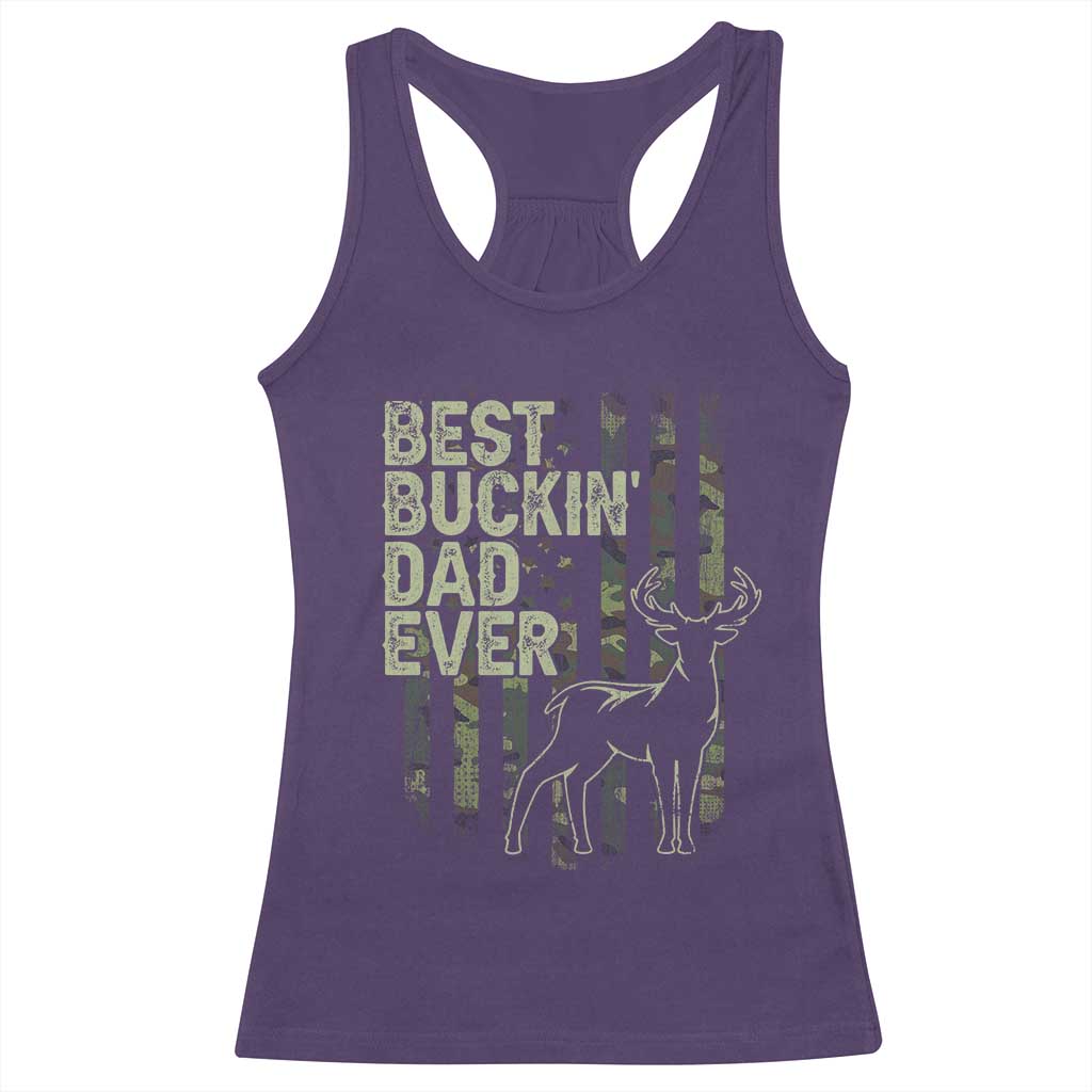 Funny Best Buckin Dad Ever Racerback Tank Top Deer Hunting Camo American Flag