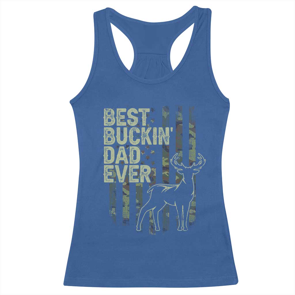 Funny Best Buckin Dad Ever Racerback Tank Top Deer Hunting Camo American Flag