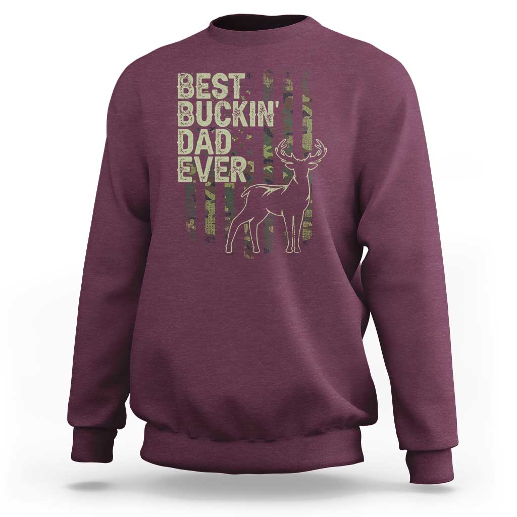 Funny Best Buckin Dad Ever Sweatshirt Deer Hunting Camo American Flag