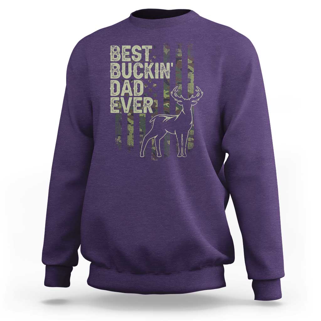 Funny Best Buckin Dad Ever Sweatshirt Deer Hunting Camo American Flag