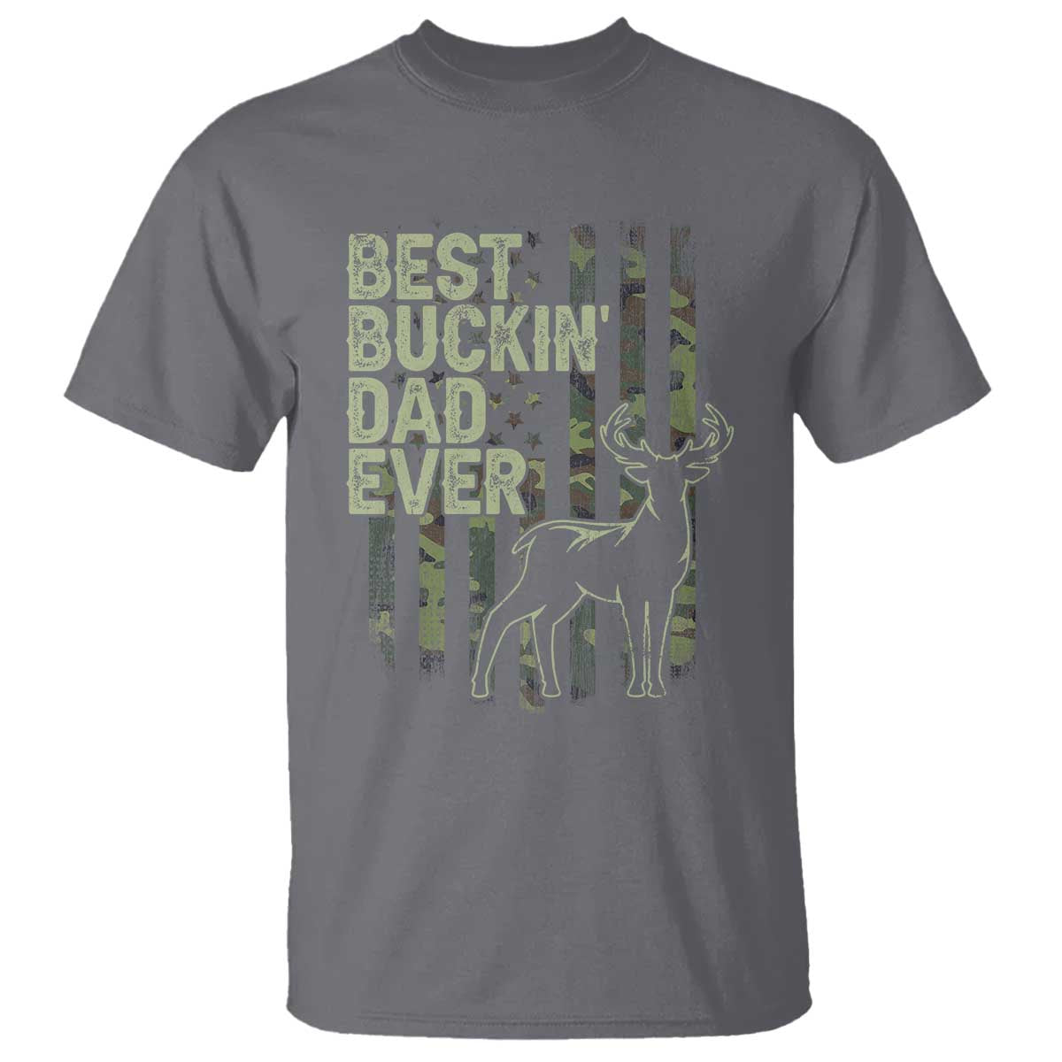 Funny Best Buckin Dad Ever T Shirt Deer Hunting Camo American Flag