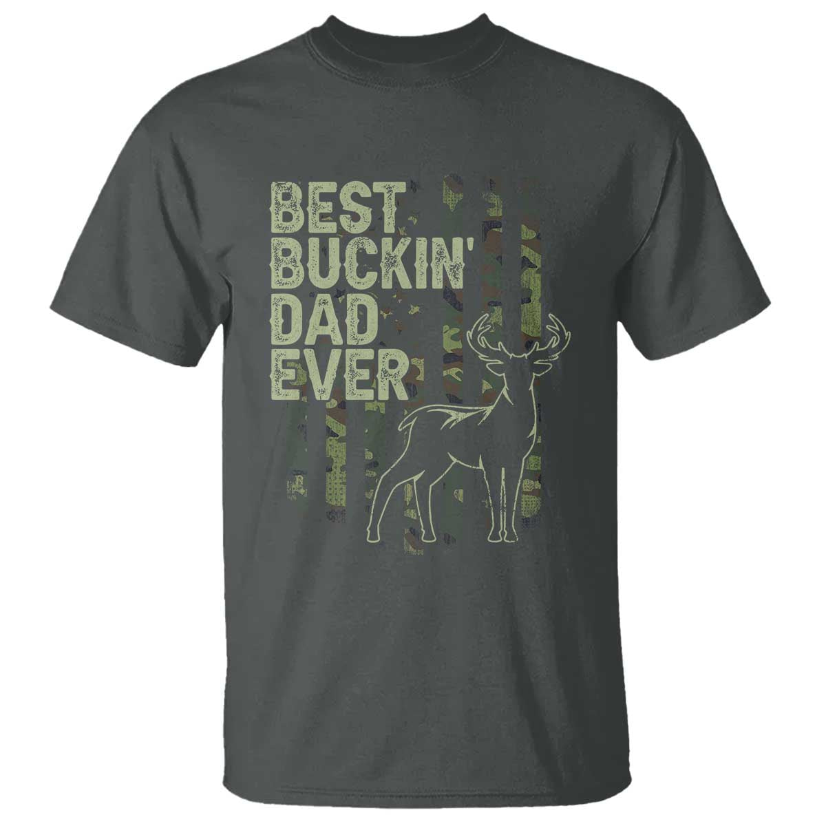 Funny Best Buckin Dad Ever T Shirt Deer Hunting Camo American Flag