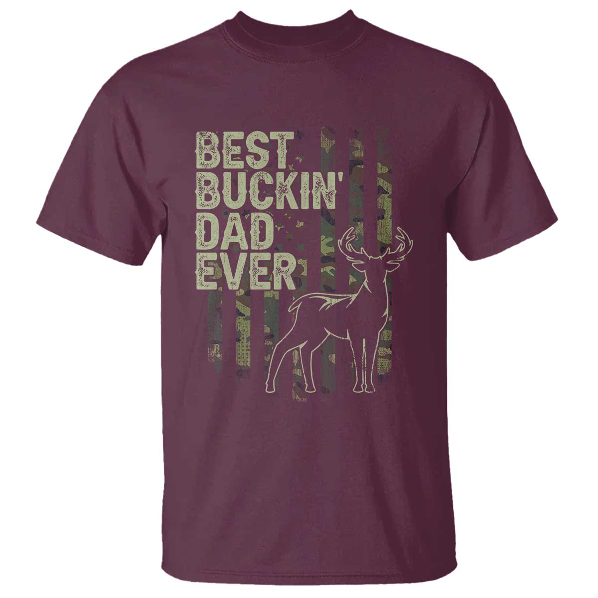 Funny Best Buckin Dad Ever T Shirt Deer Hunting Camo American Flag