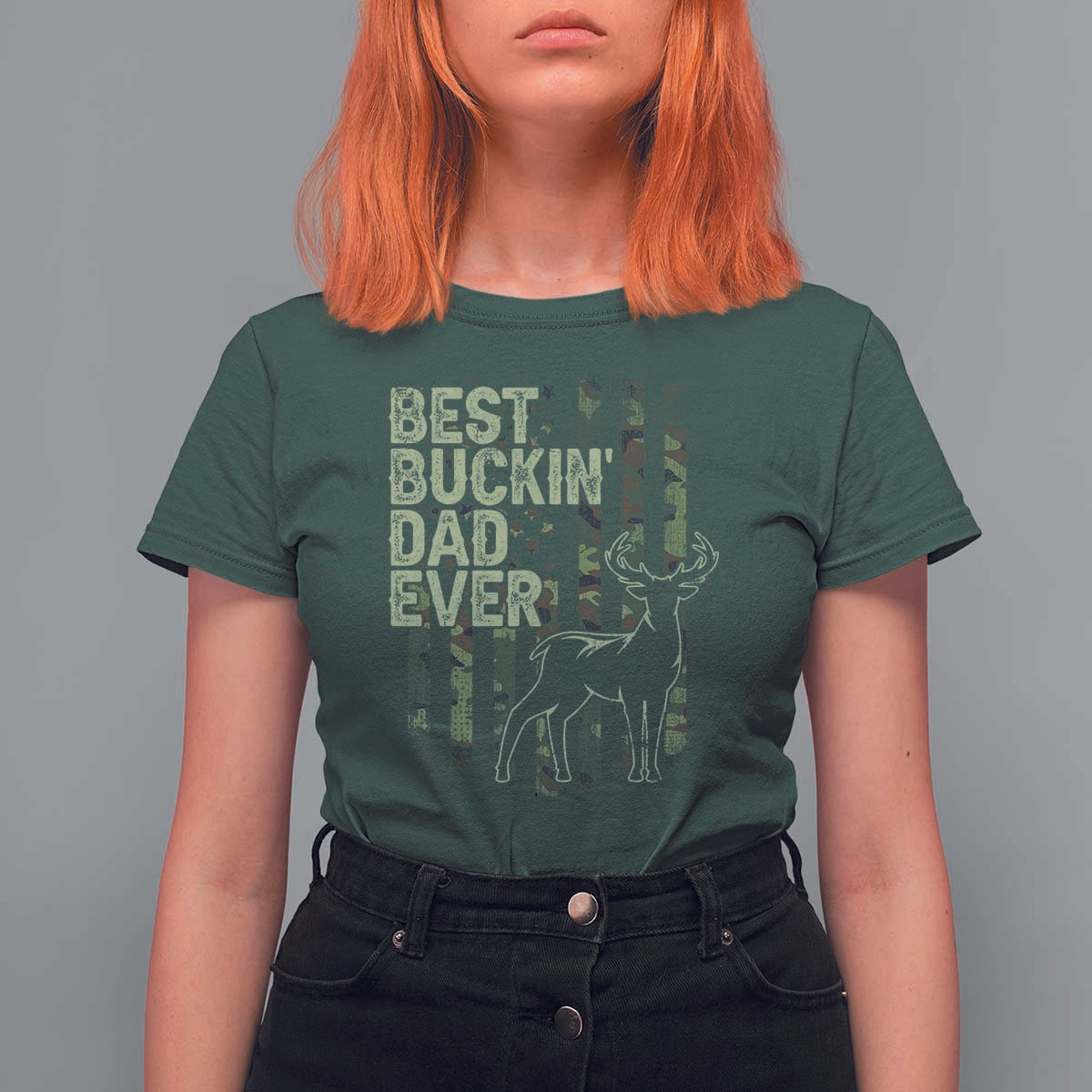 Funny Best Buckin Dad Ever T Shirt For Women Deer Hunting Camo American Flag