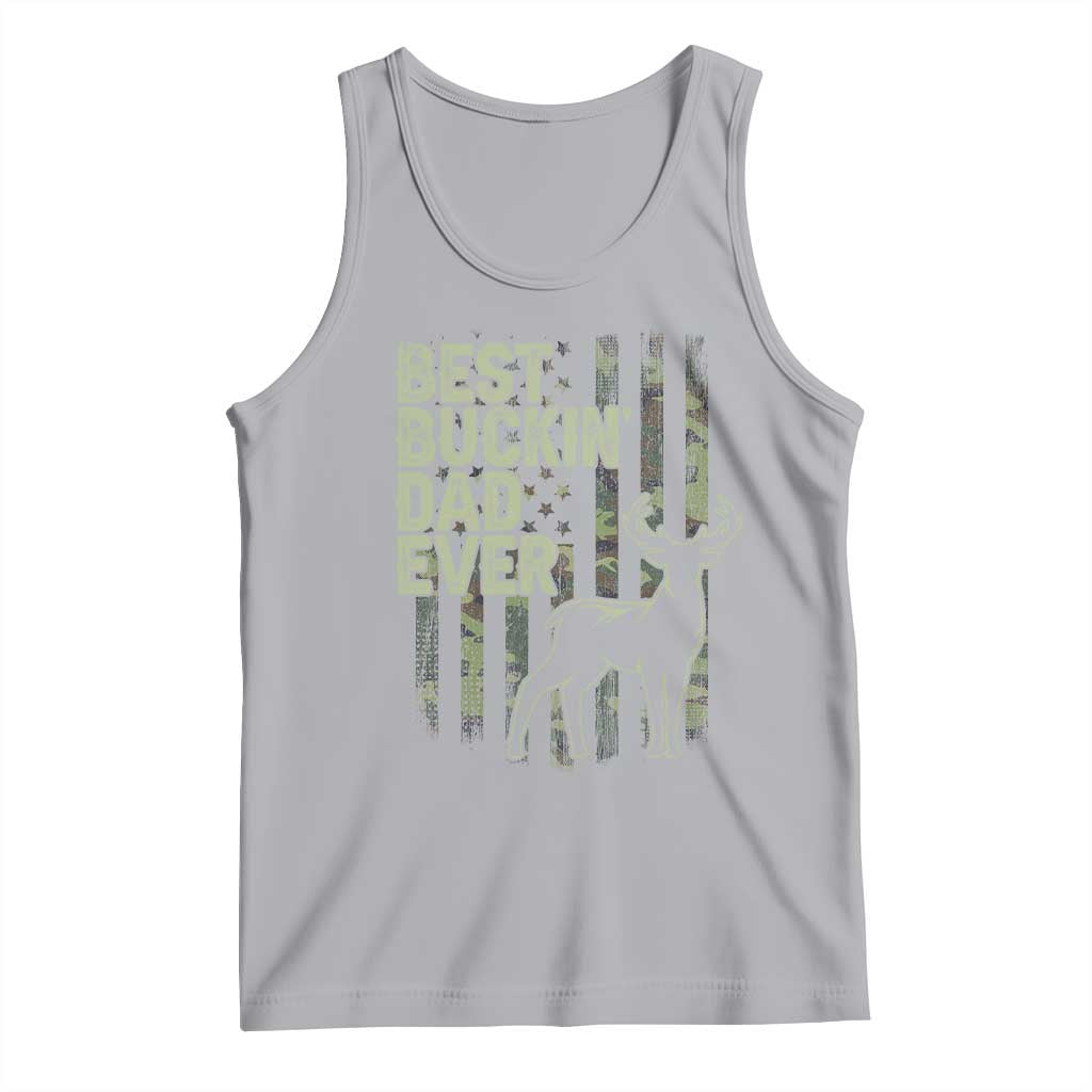 Funny Best Buckin Dad Ever Tank Top Deer Hunting Camo American Flag