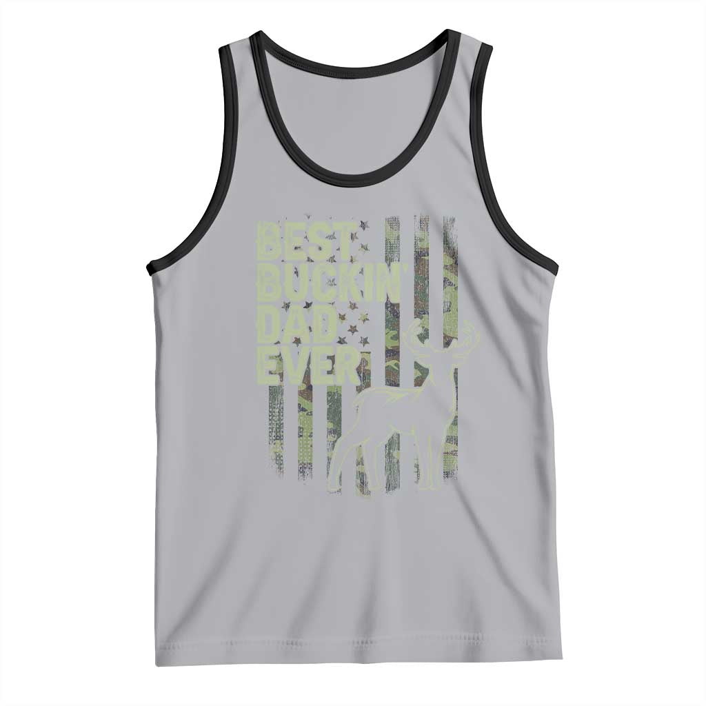 Funny Best Buckin Dad Ever Tank Top Deer Hunting Camo American Flag