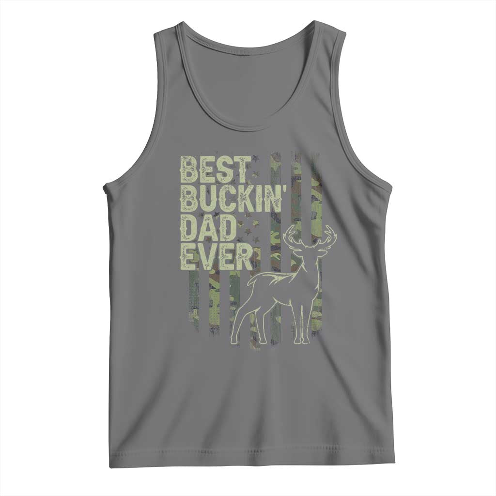 Funny Best Buckin Dad Ever Tank Top Deer Hunting Camo American Flag