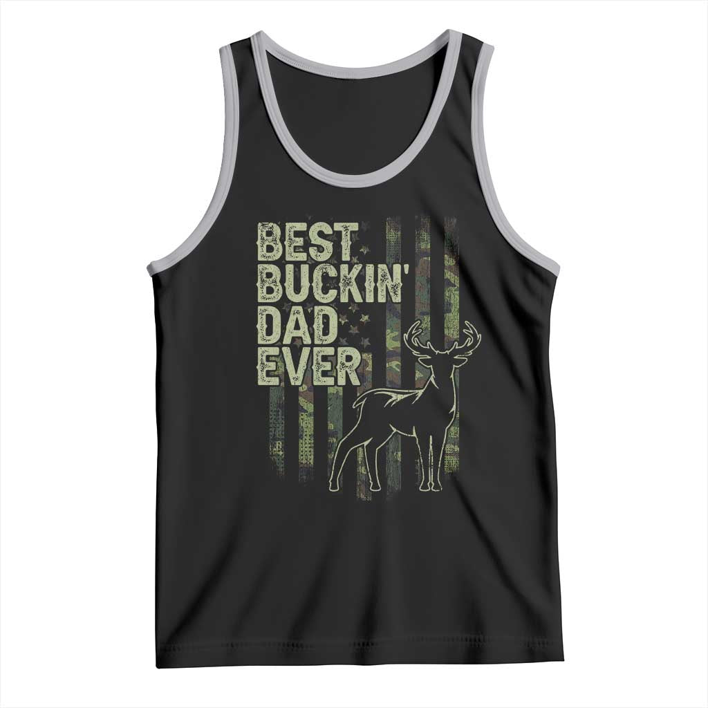 Funny Best Buckin Dad Ever Tank Top Deer Hunting Camo American Flag