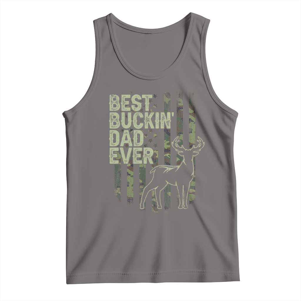Funny Best Buckin Dad Ever Tank Top Deer Hunting Camo American Flag