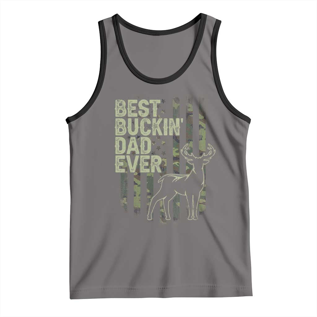 Funny Best Buckin Dad Ever Tank Top Deer Hunting Camo American Flag
