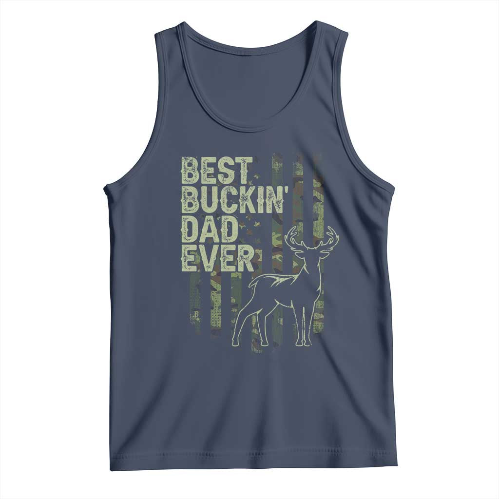 Funny Best Buckin Dad Ever Tank Top Deer Hunting Camo American Flag