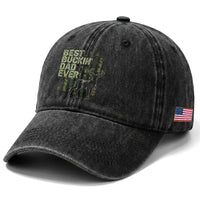 Funny Best Buckin Dad Ever Washed Cotton Baseball Cap Deer Hunting Camo American Flag