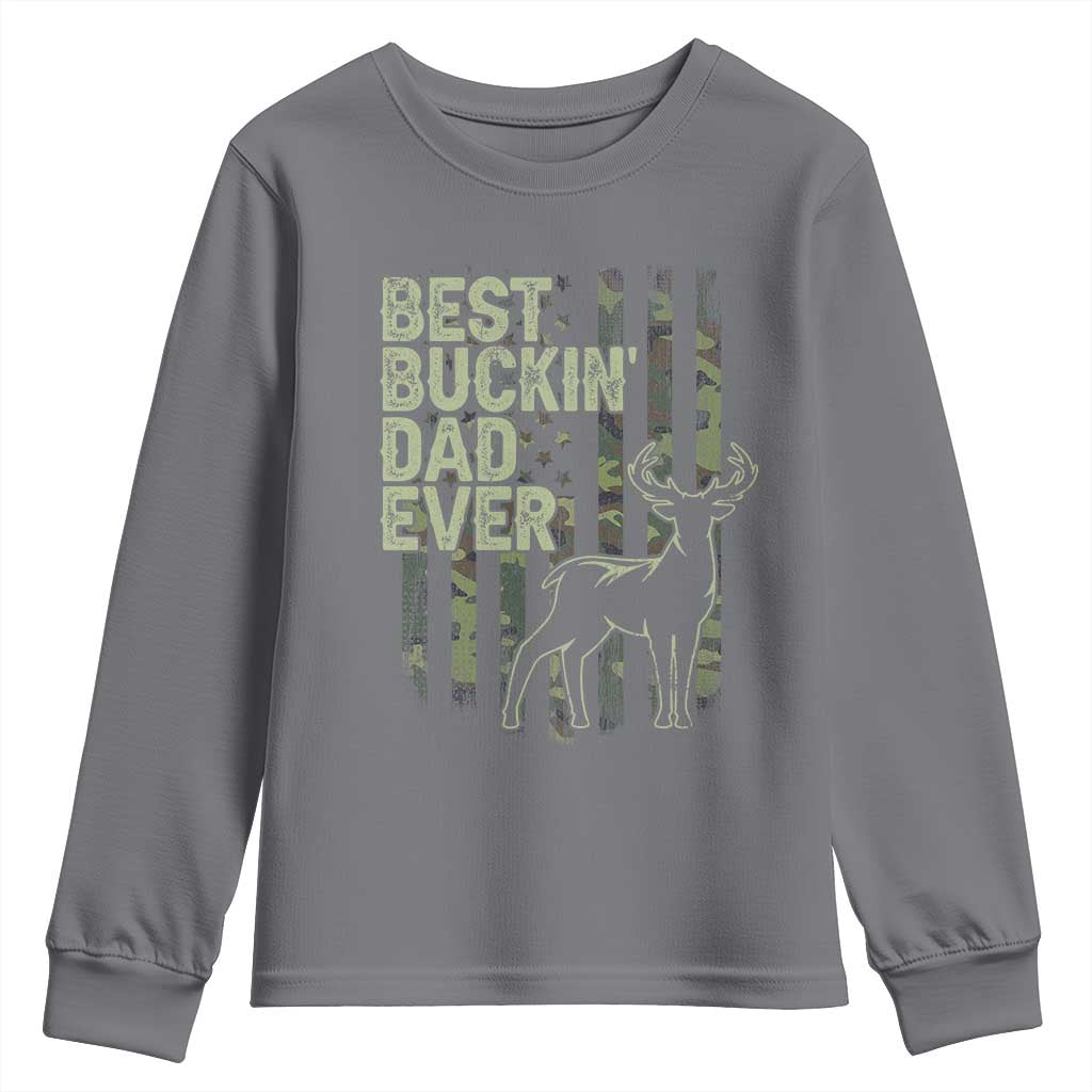 Funny Best Buckin Dad Ever Youth Sweatshirt Deer Hunting Camo American Flag