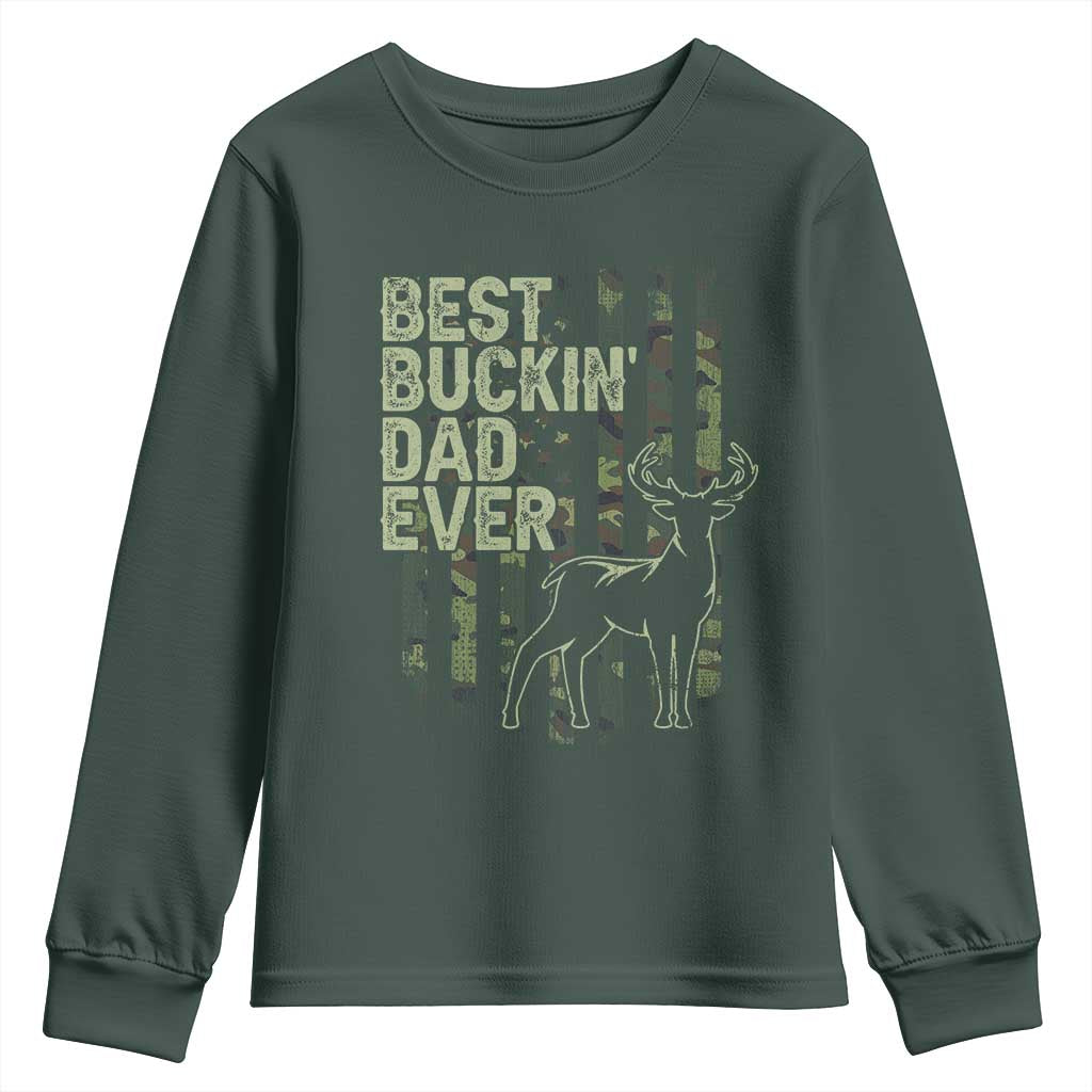 Funny Best Buckin Dad Ever Youth Sweatshirt Deer Hunting Camo American Flag